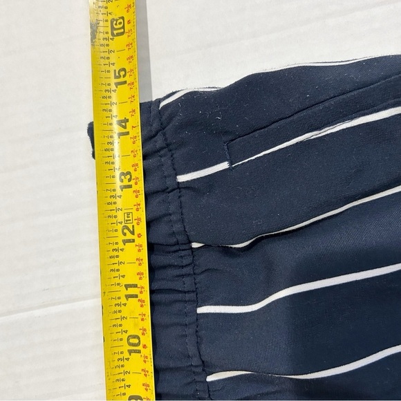 H&M Striped Ankle Trousers Size 6 Stetch Waist Lightweight Flowy Navy Blue White - Picture 6 of 8